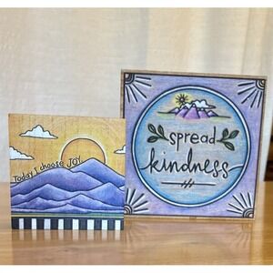 Primitives By Kathy Wood Block Decor Sun Mountains Purple